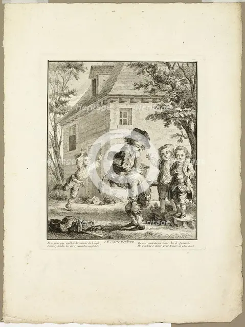 Leap Frog, from The Games of the Urchins of Paris, 1770. Creator: Jean Baptiste Tilliard.