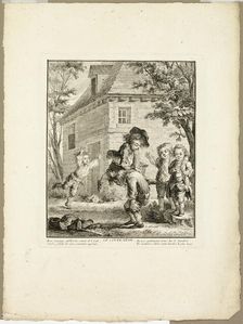 Leap Frog, from The Games of the Urchins of Paris, 1770. Creator: Jean Baptiste Tilliard