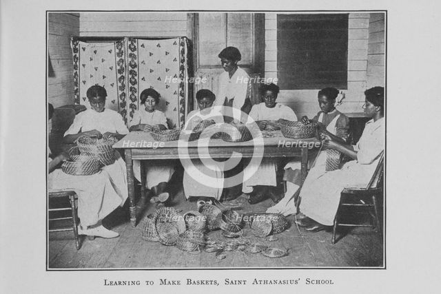 Learning to make baskets; Saint Athanasius' School; [Brunswick, Georgia], (1923?). Creator: Unknown.