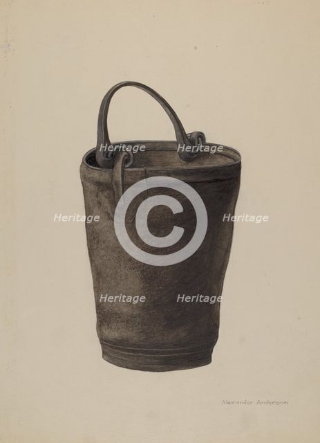 Leather Water Bucket, c. 1938. Creator: Alexander Anderson.