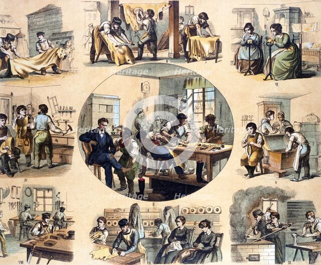 'Leather and its uses for purses, boots, gloves, saddles, luggage, etc.', 1871.  Creator: Unknown.