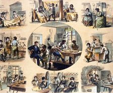 Leather and its uses for purses, boots, gloves, saddles, luggage, etc. 1871. Creator: Unknown