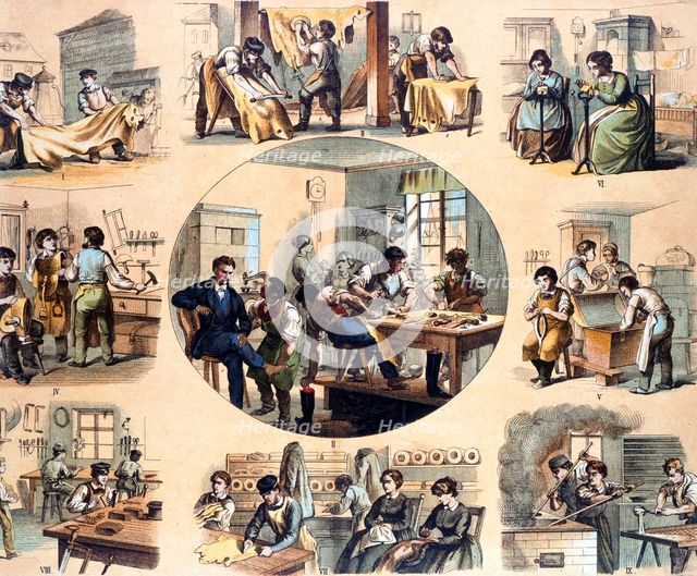 'Leather and its uses for purses, boots, gloves, saddles, luggage, etc.', 1871.  Creator: Unknown.