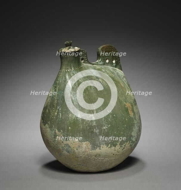 Leather Bag-Shaped Flask with Cover, 916-1125. Creator: Unknown.