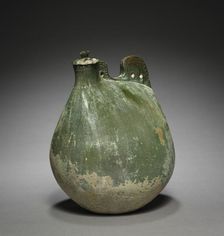 Leather Bag-Shaped Flask with Cover, 916-1125. Creator: Unknown
