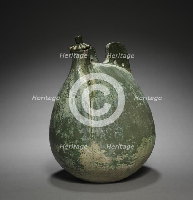 Leather Bag-Shaped Flask with Cover, 916-1125. Creator: Unknown.