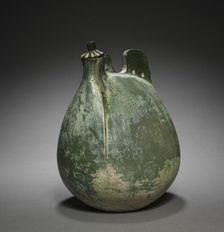 Leather Bag-Shaped Flask with Cover, 916-1125. Creator: Unknown