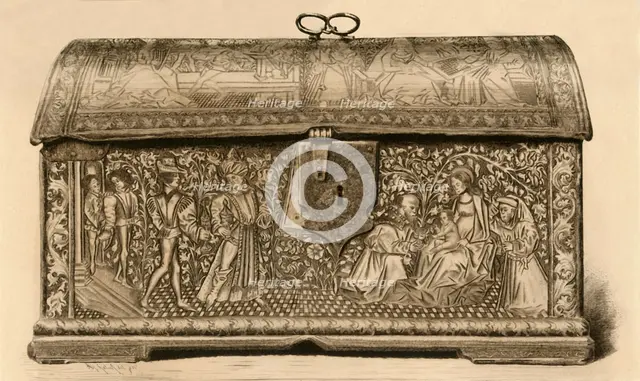 Leather coffer with incised decoration, 15th century, (1903). Creator: Unknown.