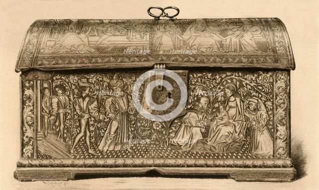 Leather coffer with incised decoration, 15th century, (1903). Creator: Unknown.