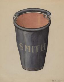 Leather Fire Bucket, c. 1936. Creator: Erwin Schwabe