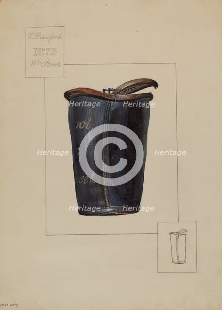 Leather Fire Bucket, c. 1936. Creator: Mina Lowry.