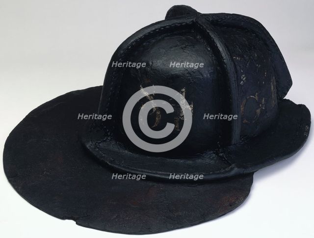 Leather fireman's helmet. Creator: Unknown.