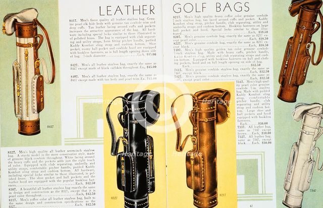 Leather golf bags, 1931. Creator: Unknown.
