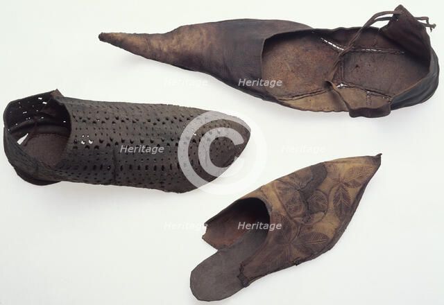 Leather shoes, medieval. Artist: Unknown