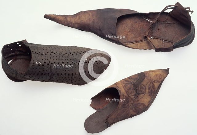 Leather shoes, medieval. Creator: Unknown.