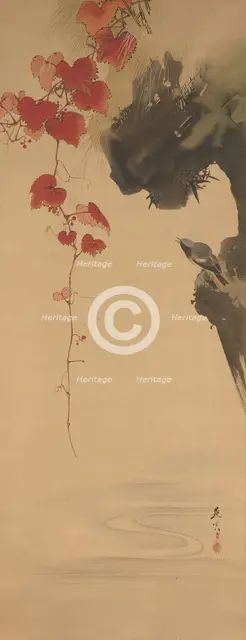 Leaves and Bird, 19th century. Creator: Shibata Zeshin.