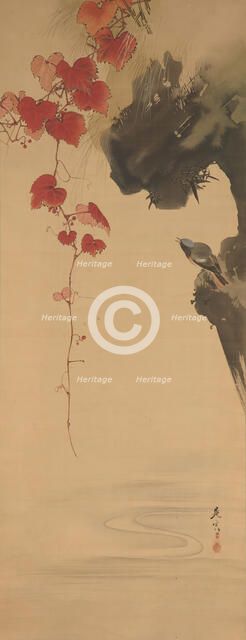 Leaves and Bird, 19th century. Creator: Shibata Zeshin.