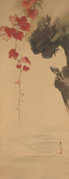 Leaves and Bird, 19th century. Creator: Shibata Zeshin