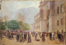 Leaving the Salon, at the Palais de l'Industrie, c1890. Creator: Jean Beraud