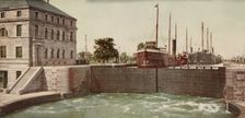 Leaving the Poe Lock, Sault Ste. Marie, Michigan, ca 1900. Creator: Unknown