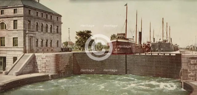 Leaving the Poe Lock, Sault Ste. Marie, Michigan, ca 1900. Creator: Unknown.