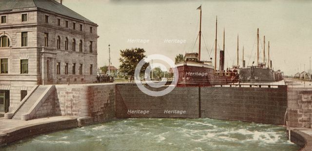 Leaving the Poe Lock, Sault Ste. Marie, Michigan, ca 1900. Creator: Unknown.
