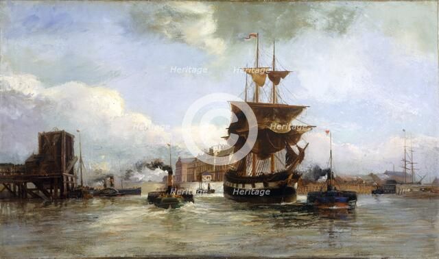 'Leaving West Bute dock, Cardiff', 1900. Creator: Richard Short.