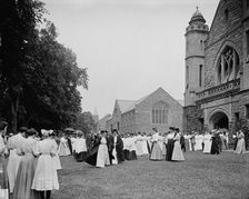 Leaving chapel [Mary Lyon Hall], Mount Holyoke College, South Hadley, Mass., c1908. Creator: William H. Jackson