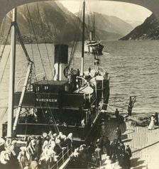 Leaving Odde for an excursion down the picturesque mountain-walled Sorfjord, Norway c1905. Creator: Unknown