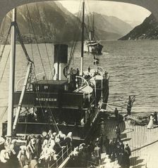 Leaving Odde for an excursion down the picturesque mountain-walled Sorfjord, Norway c1905. Creator: Unknown