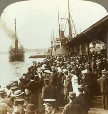 Leaving old home and friends - waving emigrants for America, Christiania, Norway c1905. Creator: Unknown