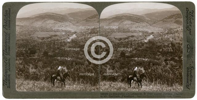Lebanon, looking east over the upper Jordan Valley to Mount Hermon, 1900s.Artist: Underwood & Underwood