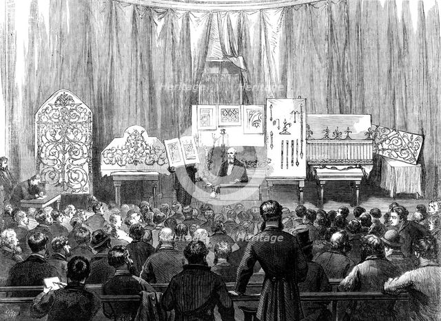 Lecture to working men on ornamental ironwork at the South Kensington Museum, 1870. Creator: D H F.