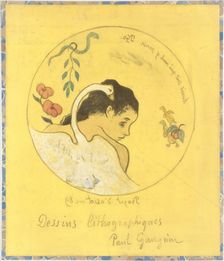 ("Leda") Design for a Plate: Shame on Those Who Evil Think (Honi Soit Qui Mal y Pense)..., 1889. Creator: Paul Gauguin