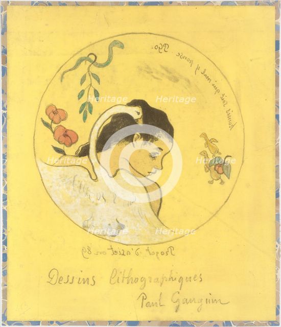 ("Leda") Design for a Plate: Shame on Those Who Evil Think (Honi Soit Qui Mal y Pense)..., 1889. Creator: Paul Gauguin.