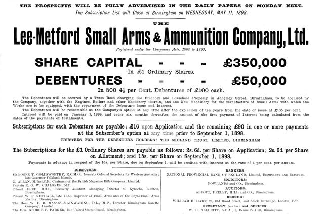 Lee-Metford Small Arms & Ammunition Company, Ltd., 1898. Creator: Unknown.