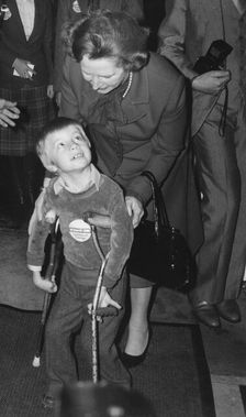 Lee Pearson getting a helping hand from Margaret Thatcher, 18th December 1980