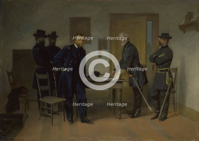Lee Surrendering to Grant at Appomattox, ca. 1870. Creator: Alonzo Chappel.