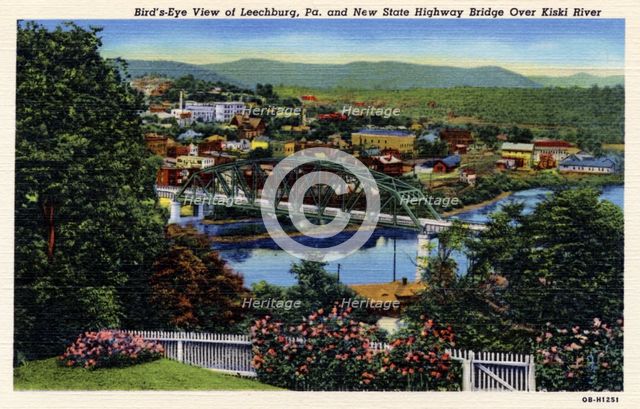 Leechburg, Pennsylvania, and the New State Highway Bridge over the Kiski River, USA, 1940. Artist: Unknown