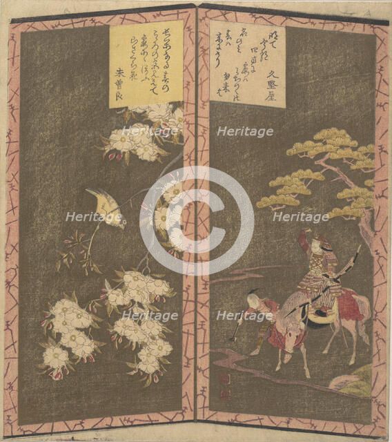 Left: Bird on Branch of a Cherry Tree; Right: Minamotono Yoshiié on Horseback. Creator: Shinsai.