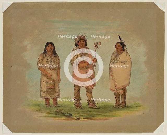 Left Hand with His Wife and Son, 1841. Creator: George Catlin.