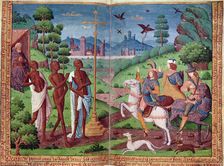 Legend of the three living and the three dead. Miniature in the Book of Hours of Charles V