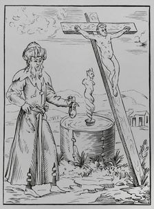 Legend of the Jew calling the devil from a vessel of blood, 1560, (1878). Creator: Unknown