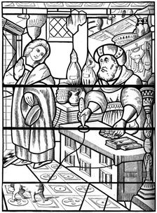 Legend of the Jew of Rue des Billettes, Paris, piercing holy wafer with his knife, 14th century, (18