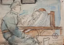 "Legionary with a Sick Woman. Grudzyna, 1915", March-May 1915. Creator: Leopold Gottlieb