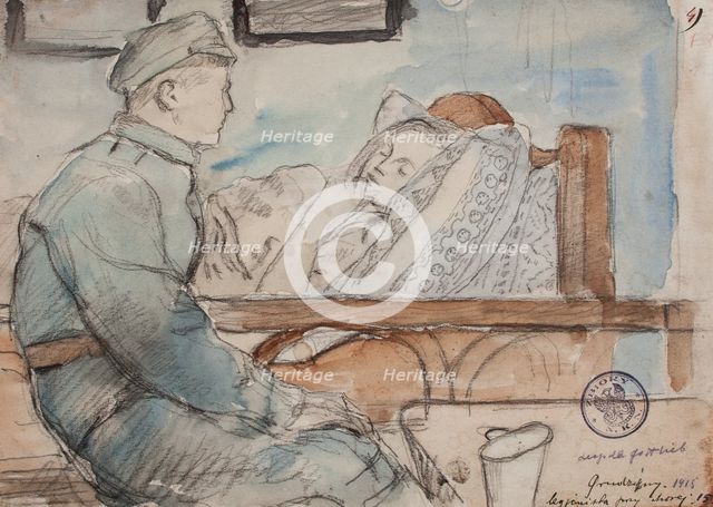 "Legionary with a Sick Woman. Grudzyna, 1915", March-May 1915. Creator: Leopold Gottlieb.