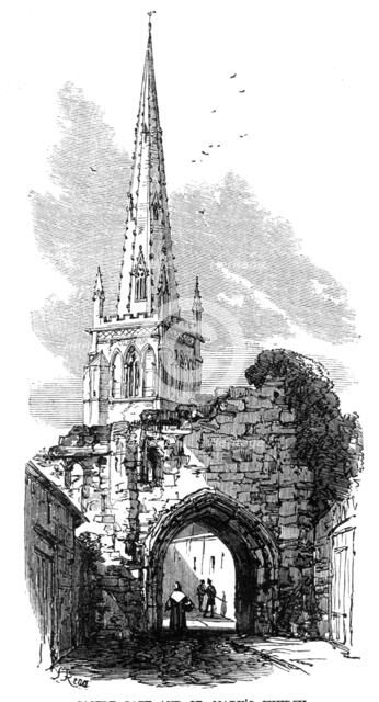 Leicester: Castle Gate and St. Mary's Church, 1868. Creator: Unknown.