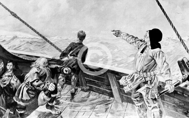 'Leif Ericson Discovering America', (20th century).Artist: Per Krohg