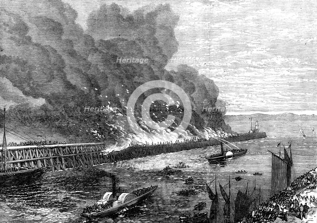 Leith Pier on fire, 1871. Creator: Unknown.