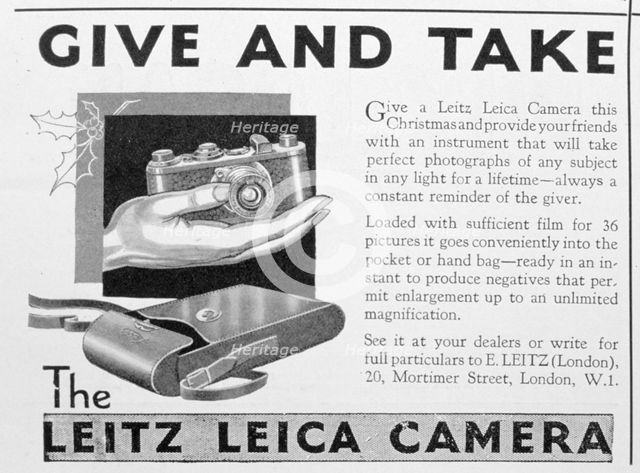 Leitz Leica camera advert, late 1920s. Artist: Unknown